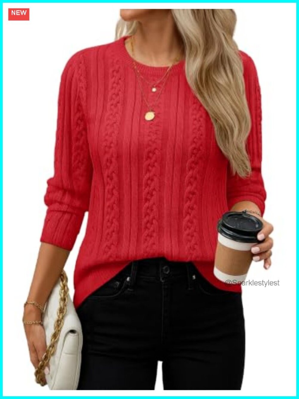 Womens Cable Knit Long Sleeve Crewneck Pullover Sweater Warm Tops